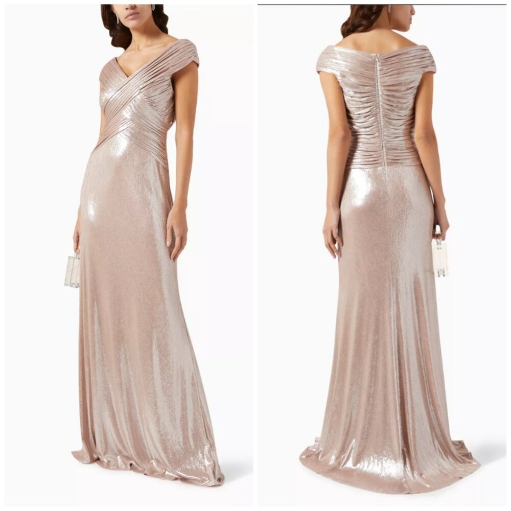 TADASHI SHOJI Constance Pleated Gown in Stretch-lamé - Picture 1 of 9